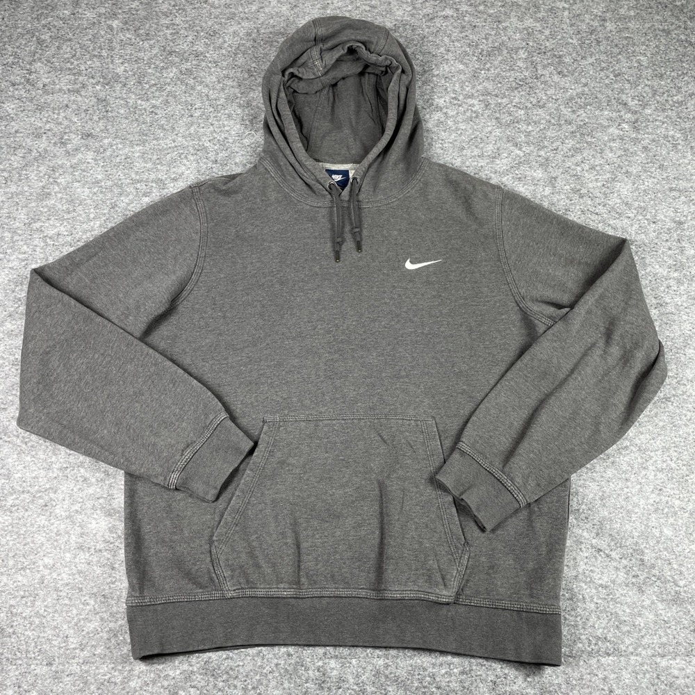 Nike Hoodie Mens Large‎ Grey Pullover Swoosh Fleece Sweatshirt Pocket Activewear